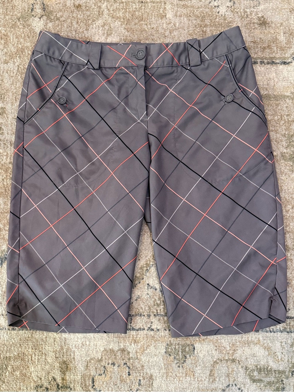 Nike Golf Gray Orange Plaid Bermuda Shorts - Womens Size 6 EUC